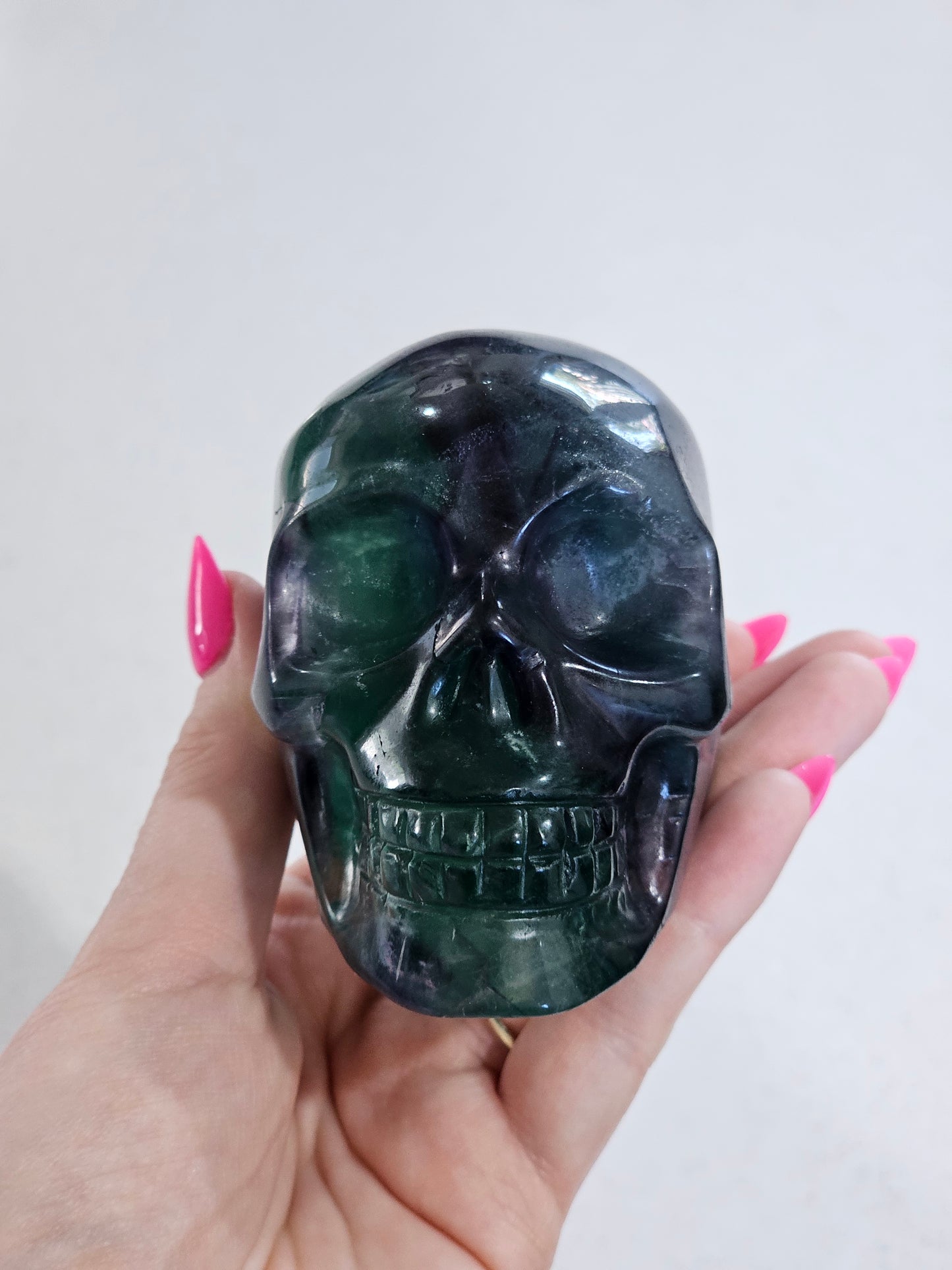 Rainbow Fluorite Skull Carving