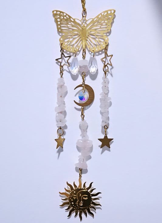 Rose Quartz Butterfly Crystal Hanger