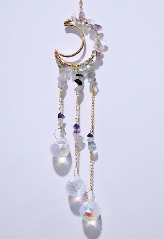 Rainbow Fluorite Moon Hanger