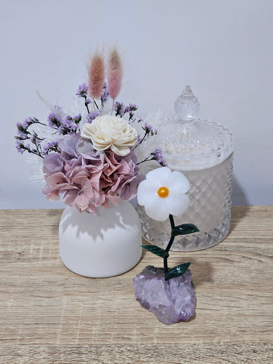 White Jade Flower On Amethyst.