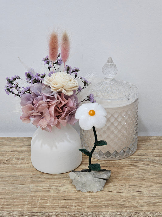White Jade Flower On Amethyst.
