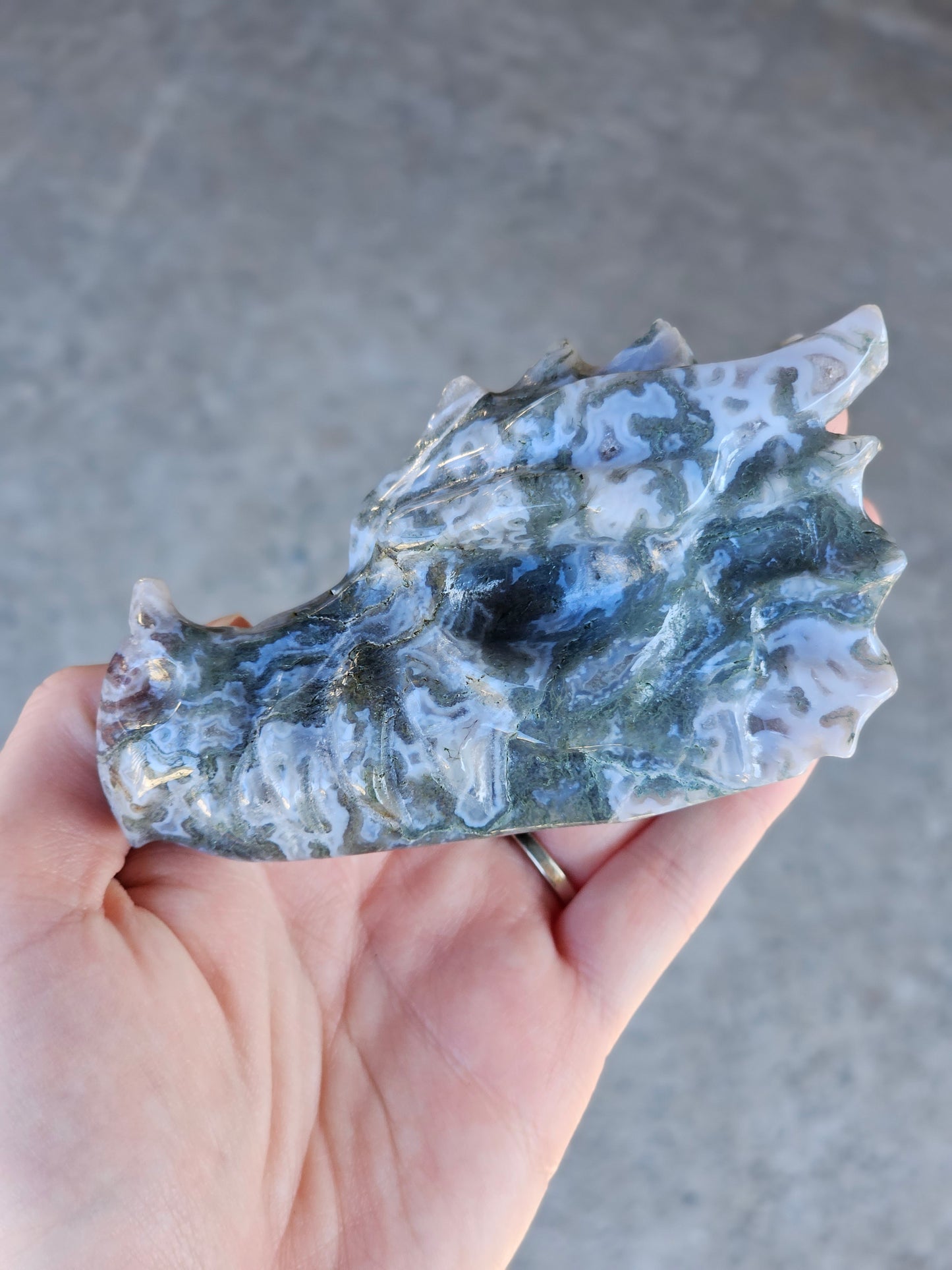 Moss Agate Dragon Head.