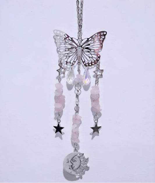 Rose Quartz Butterfly Crystal Hanger