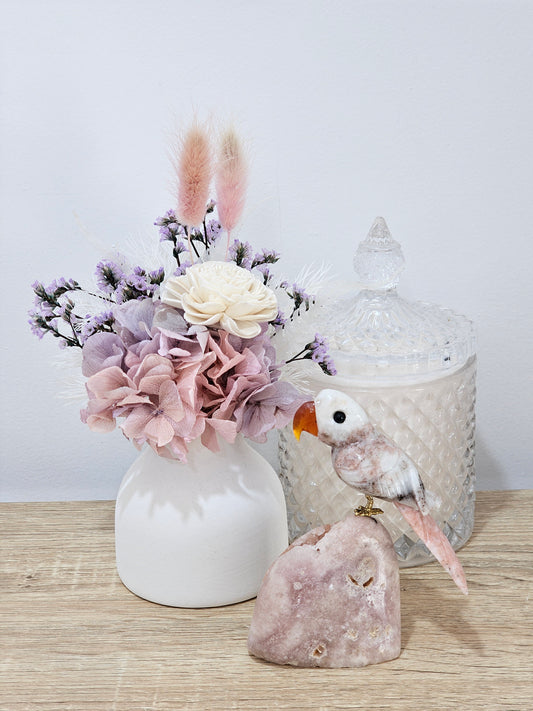 Jasper Bird on Pink Amethyst Base