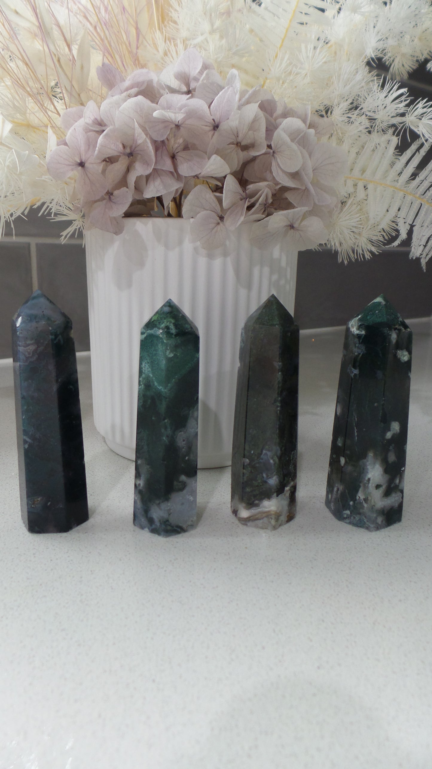 moss agate crystakl tower
