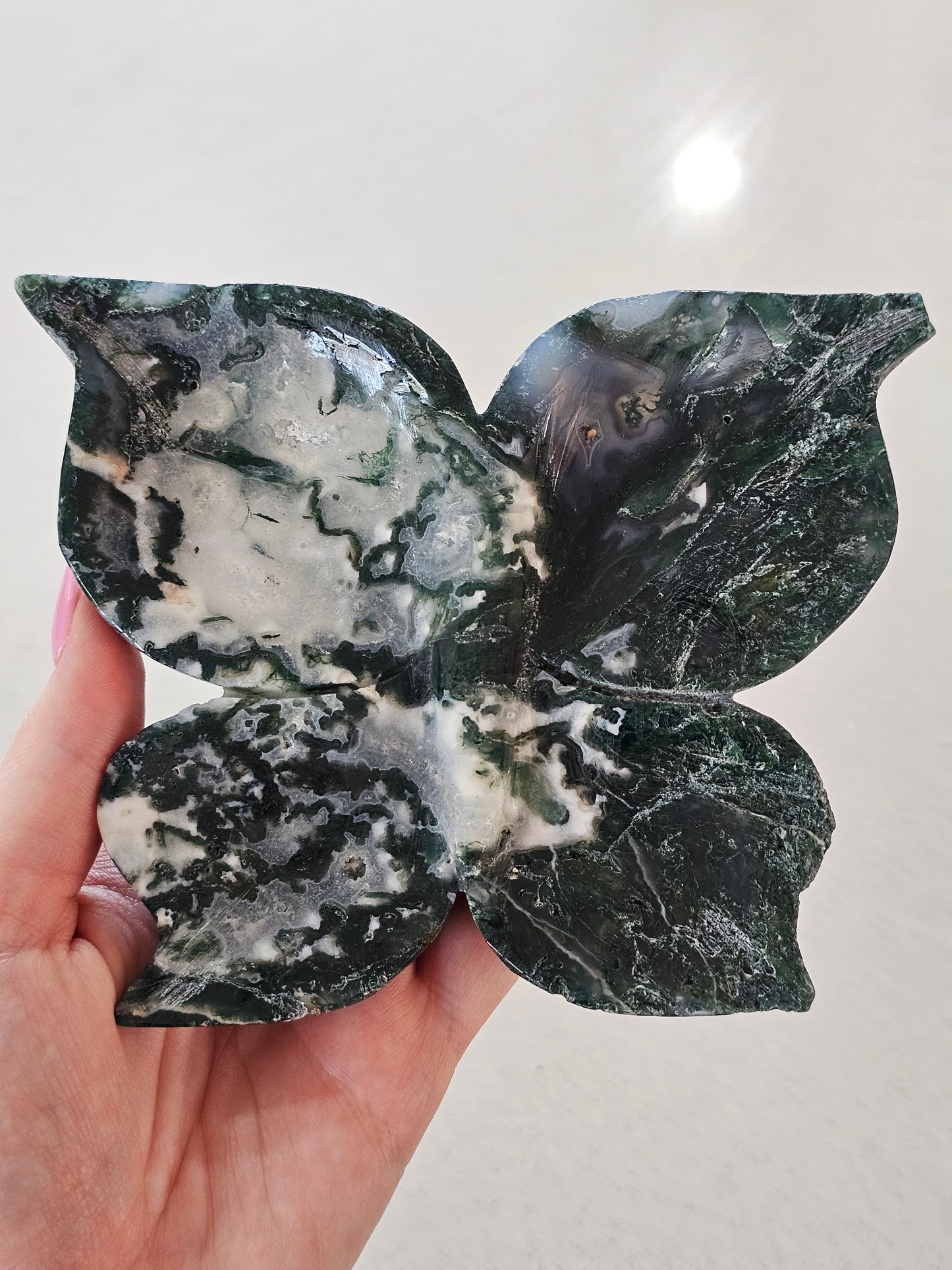 Moss Agate Butterfly Trinket Bowl