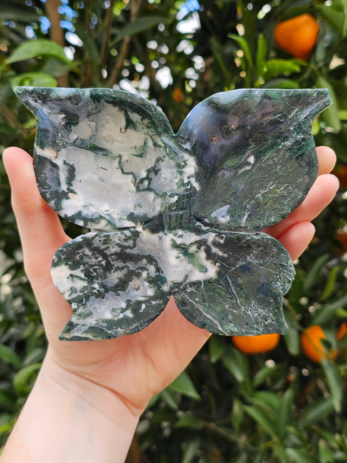 Moss Agate Butterfly Trinket Bowl