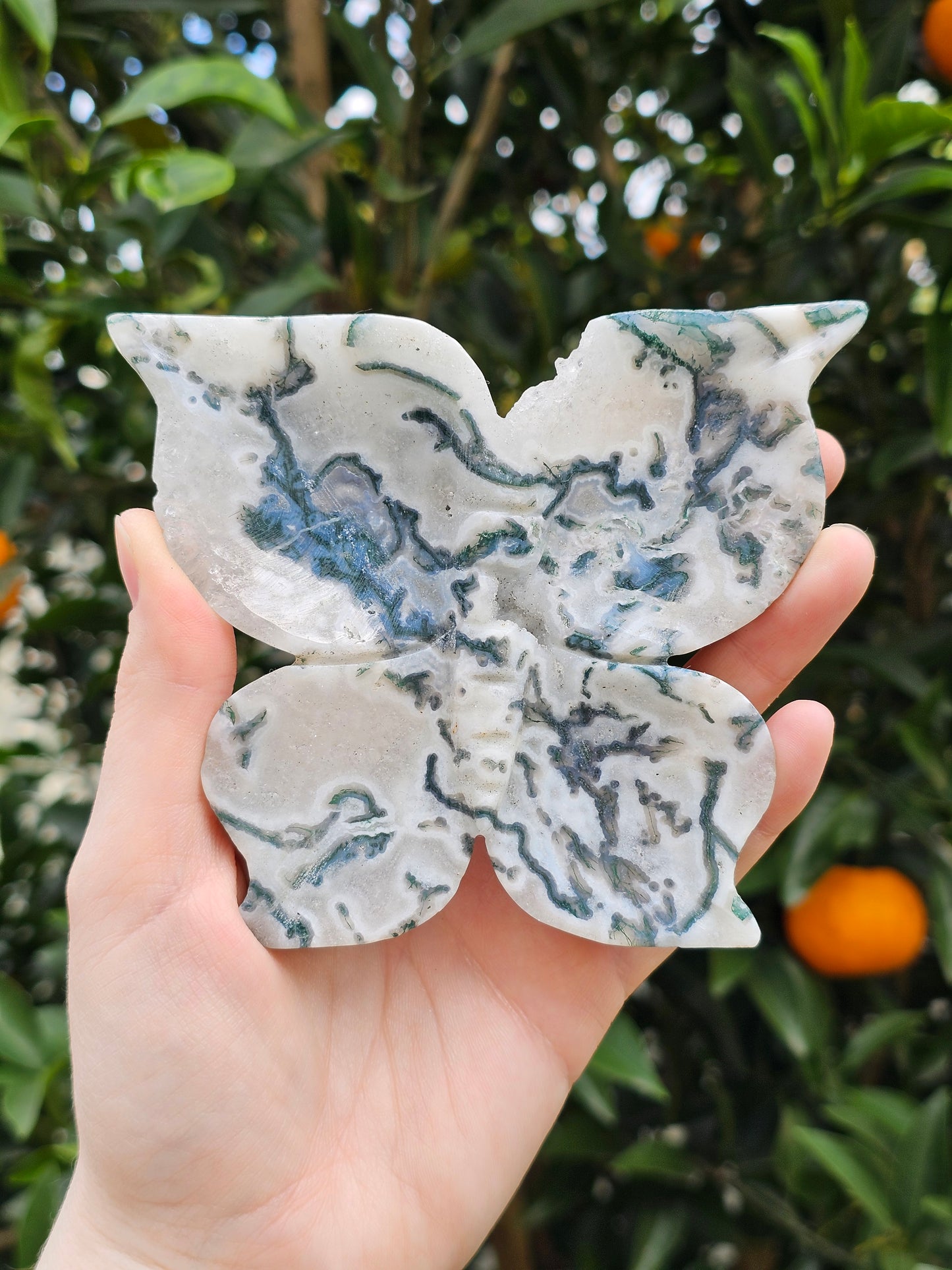 Moss Agate Butterfly Trinket Bowl