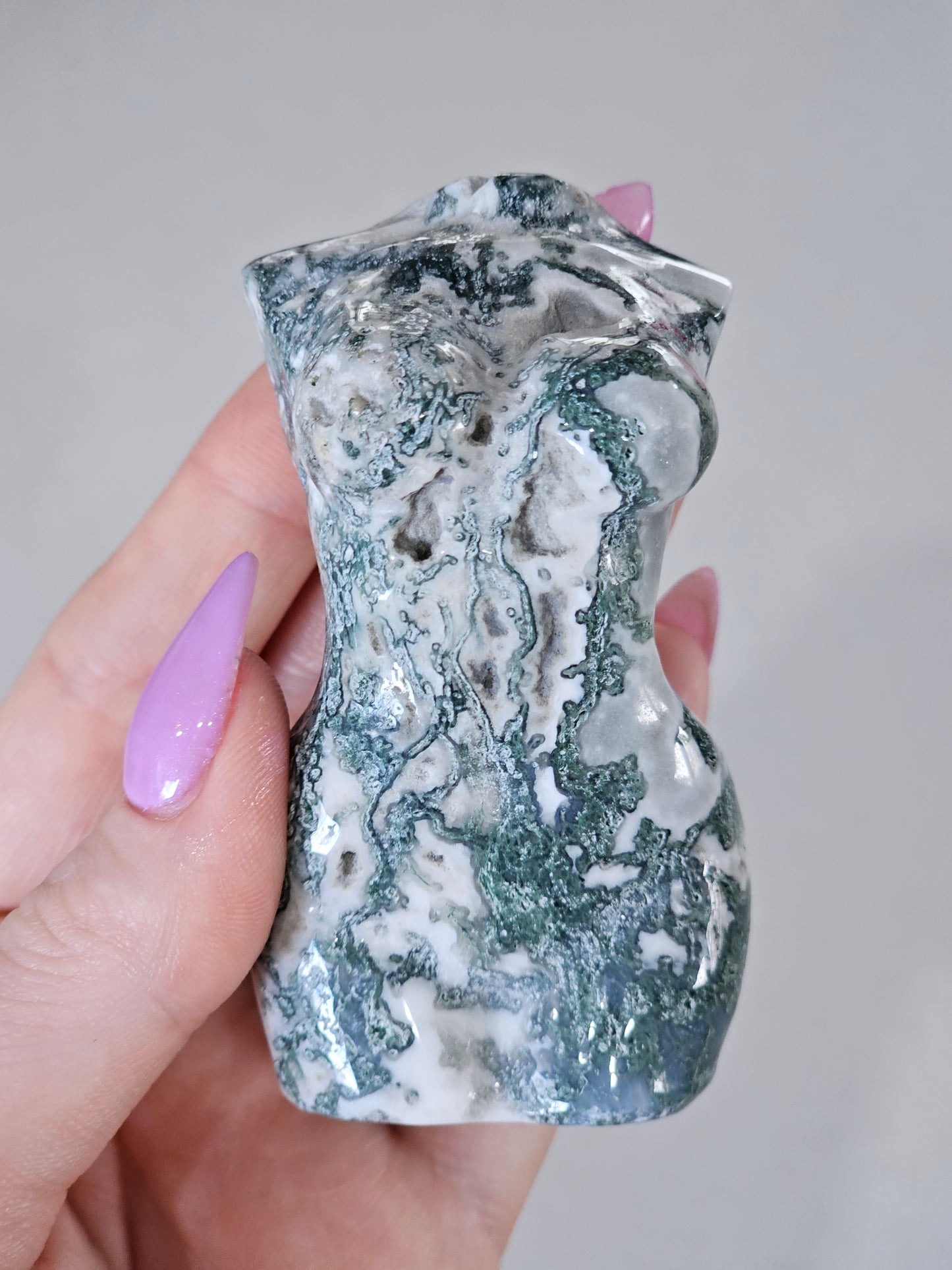 Moss Agate Lady Body Carving