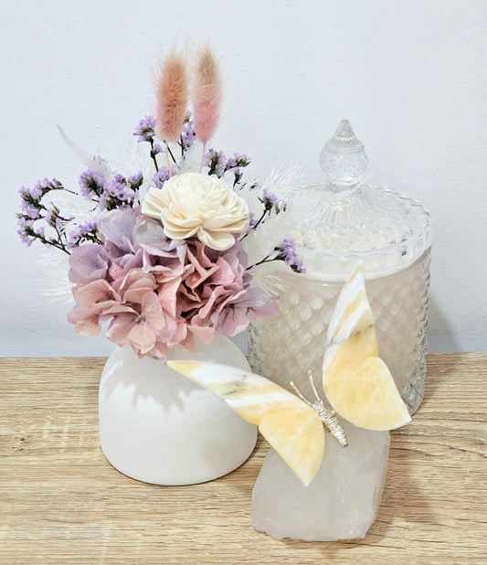 Yellow Calcite Butterfly On Clear Quartz