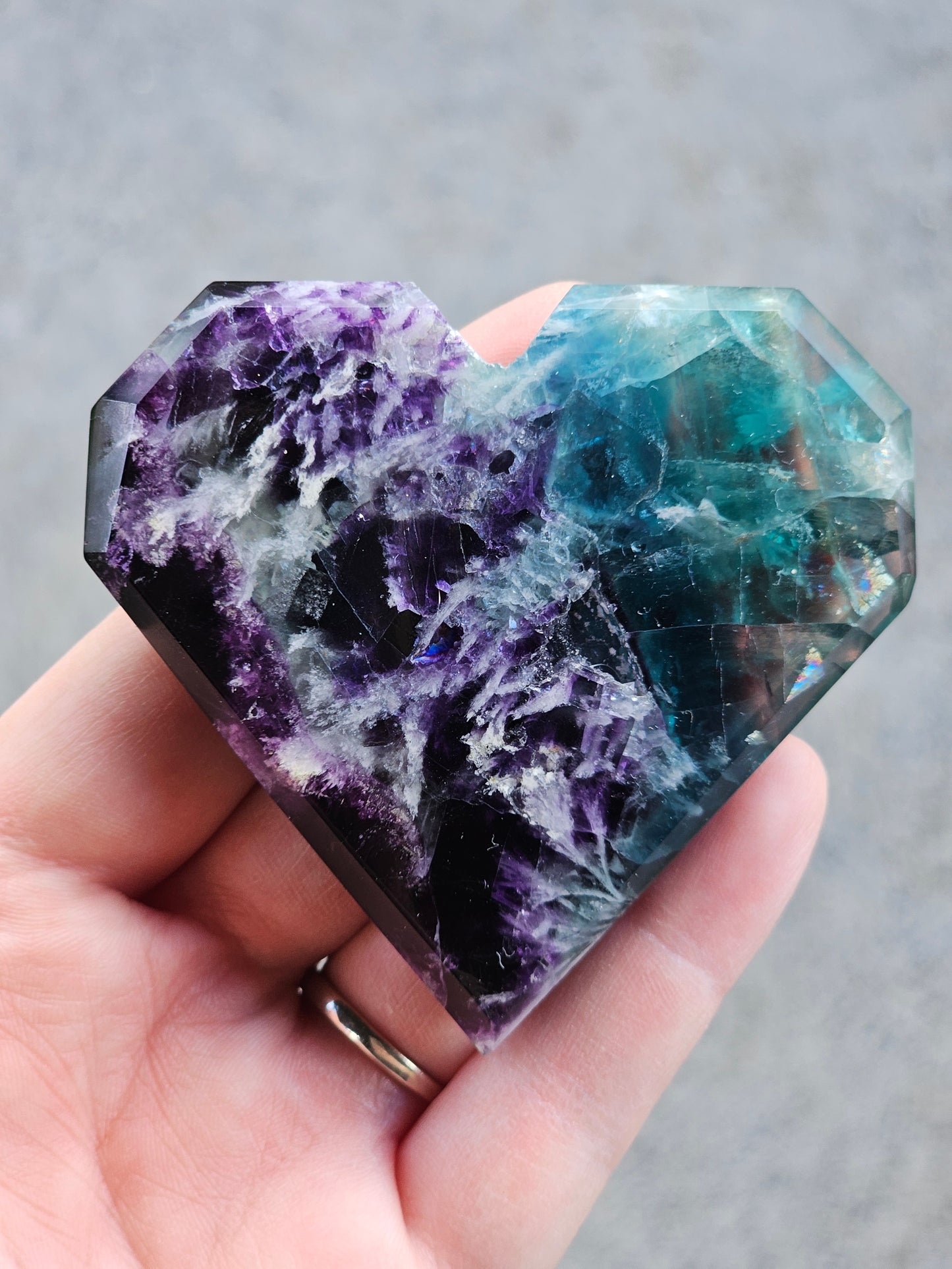 Rainbow Fluorite Heart With Feathers