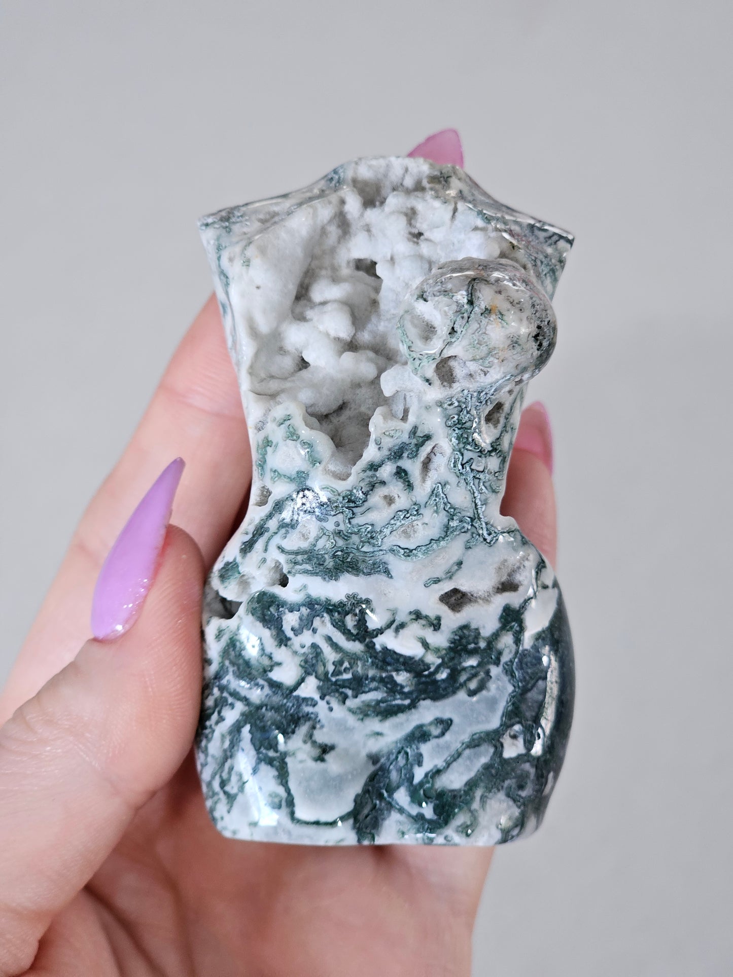 Moss Agate Lady Body Carving