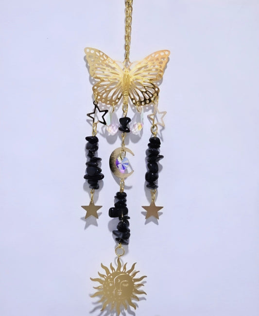 Black Obsidian Butterfly Crystal Hanger