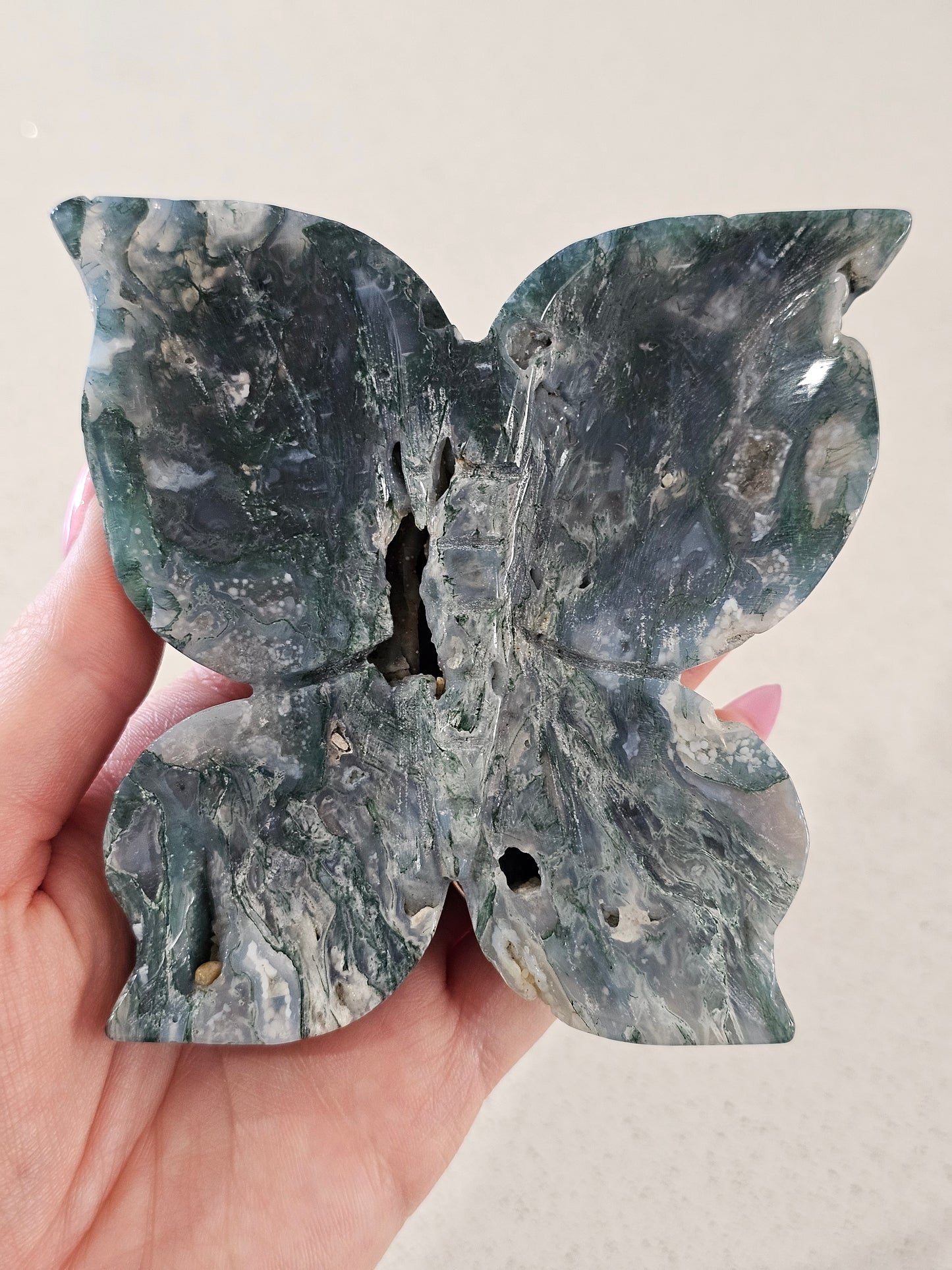 Moss Agate Butterfly Trinket Bowl