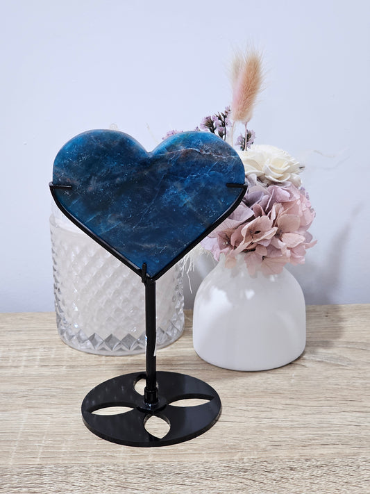 Blue Apatite Heart On Stand.