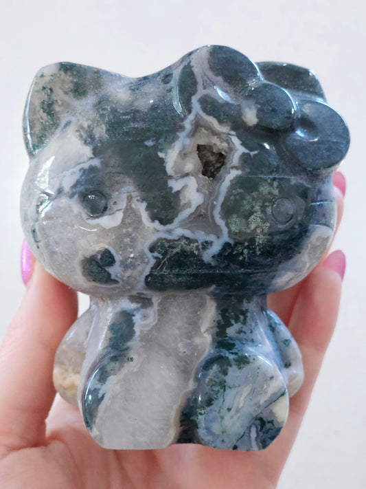 Moss Agate Hello Kitty