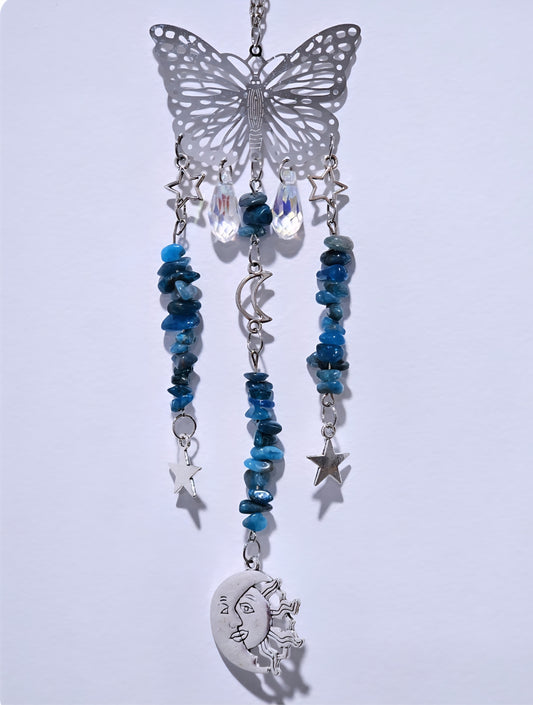 Blue Apatite Butterfly Crystal Hanger