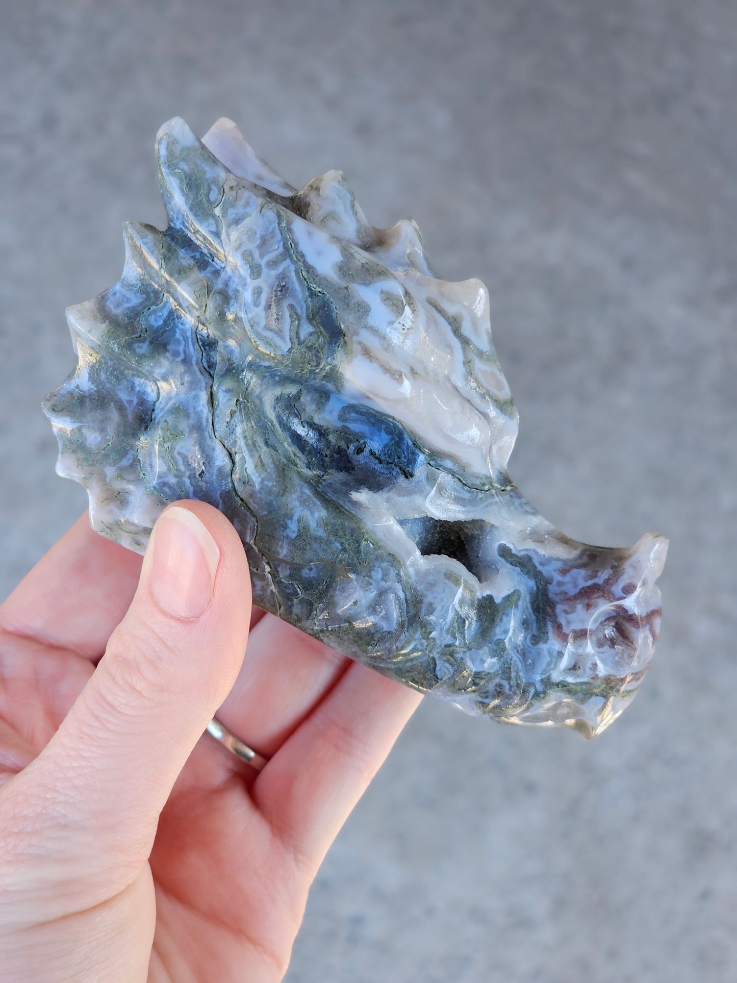 Moss Agate Dragon Head.