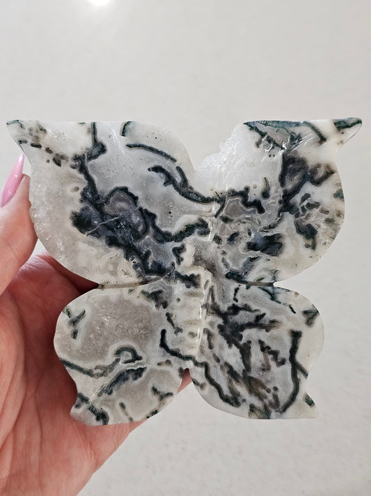 Moss Agate Butterfly Trinket Bowl