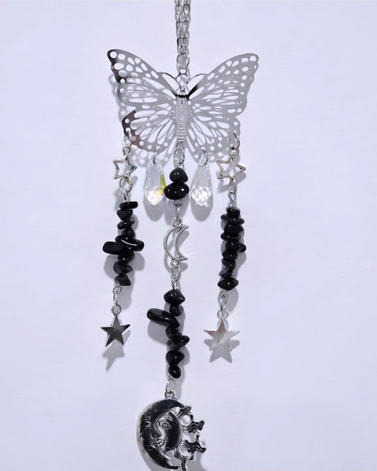 Black Obsidian Butterfly Crystal Hanger