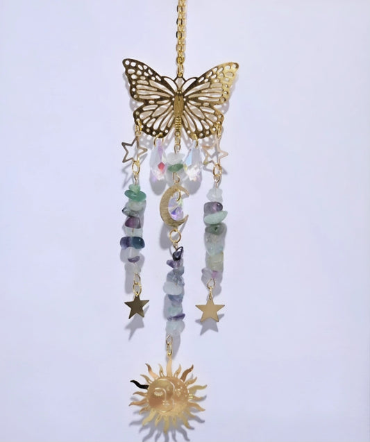 Rainbow Fluorite Butterfly Crystal Hanger