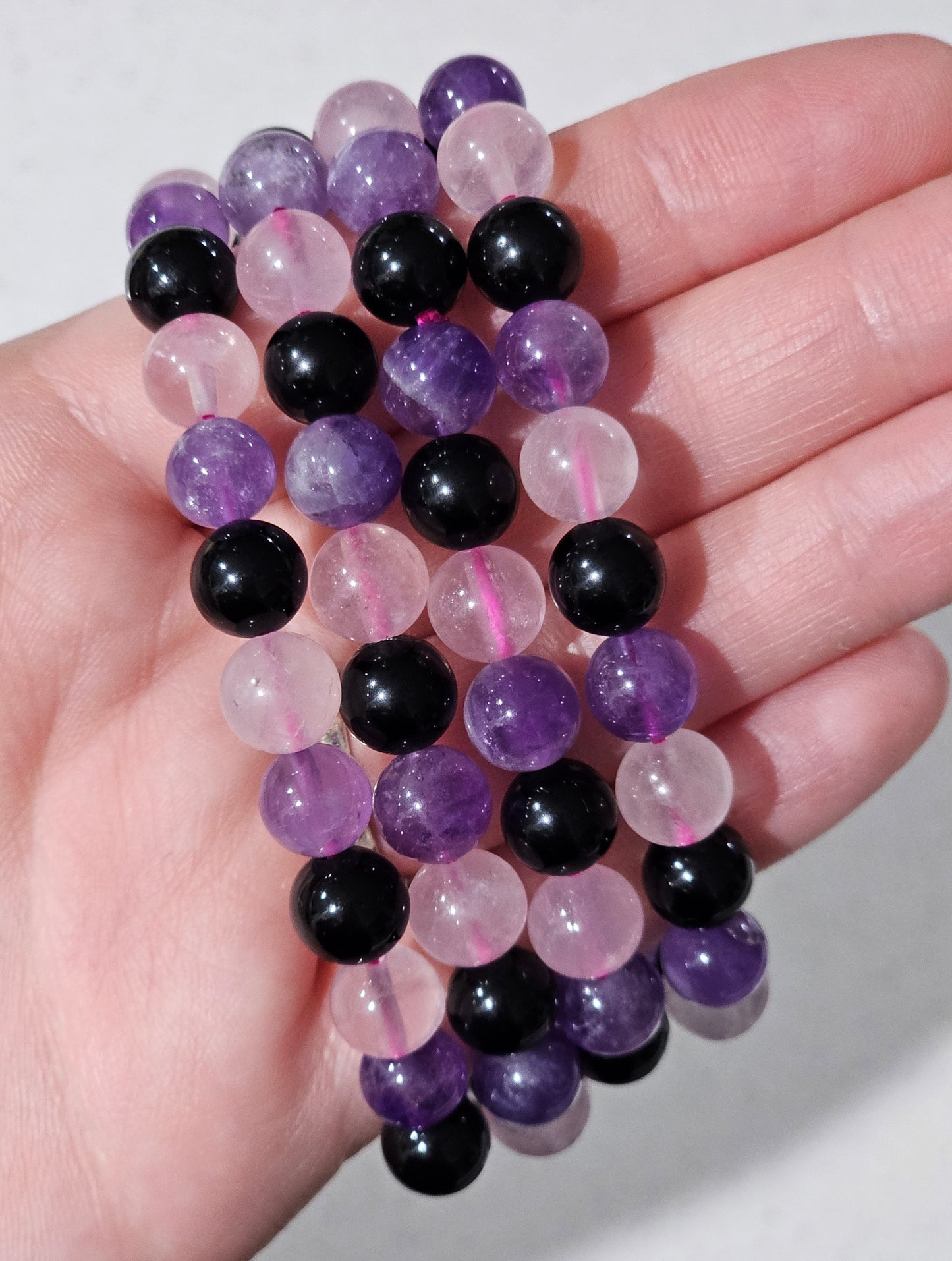 Black Obsidian, Rose quartz and Amethyst Bracelet