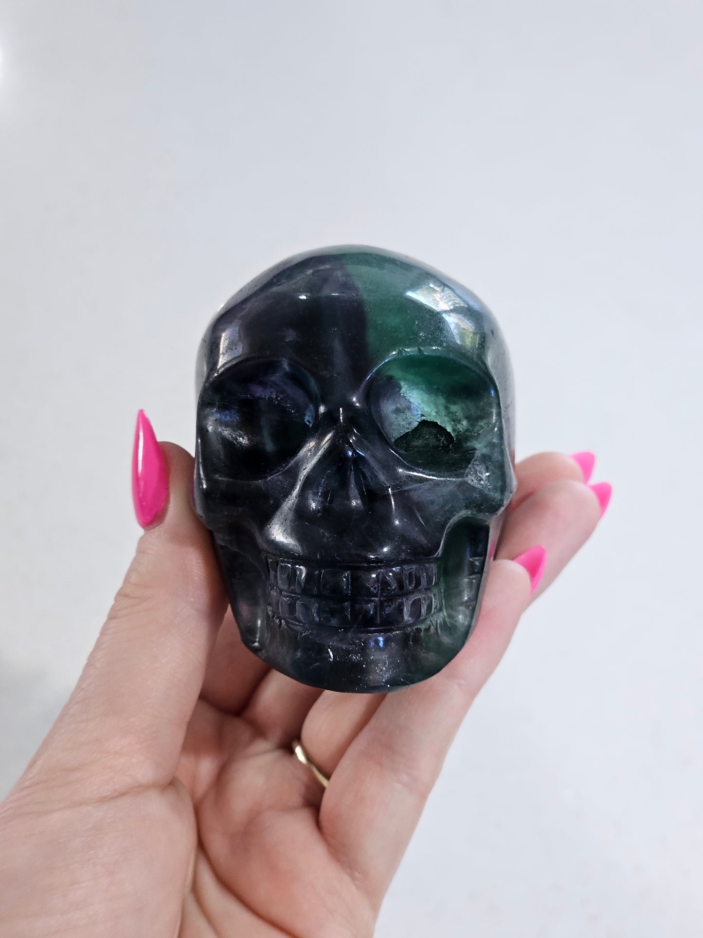 Rainbow Fluorite Skull Carving
