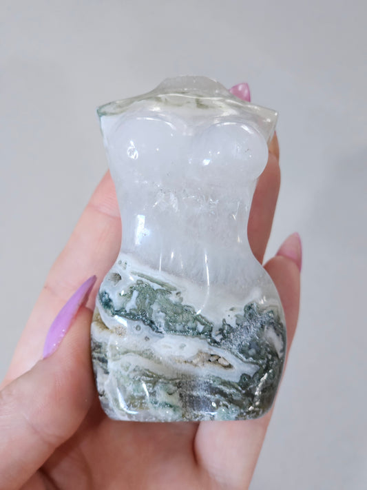 Moss Agate Lady Body Carving