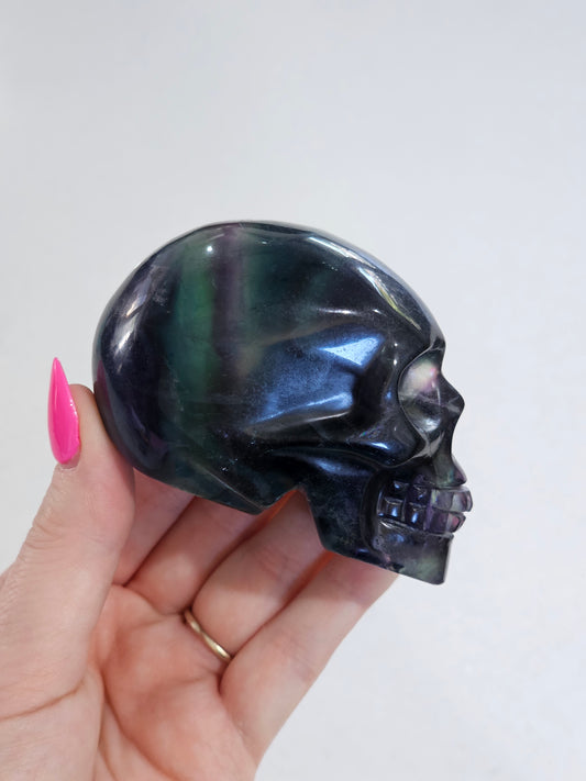 Rainbow Fluorite Skull Carving