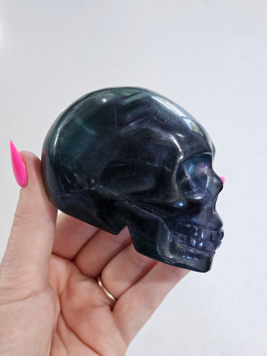Rainbow Fluorite Skull Carving
