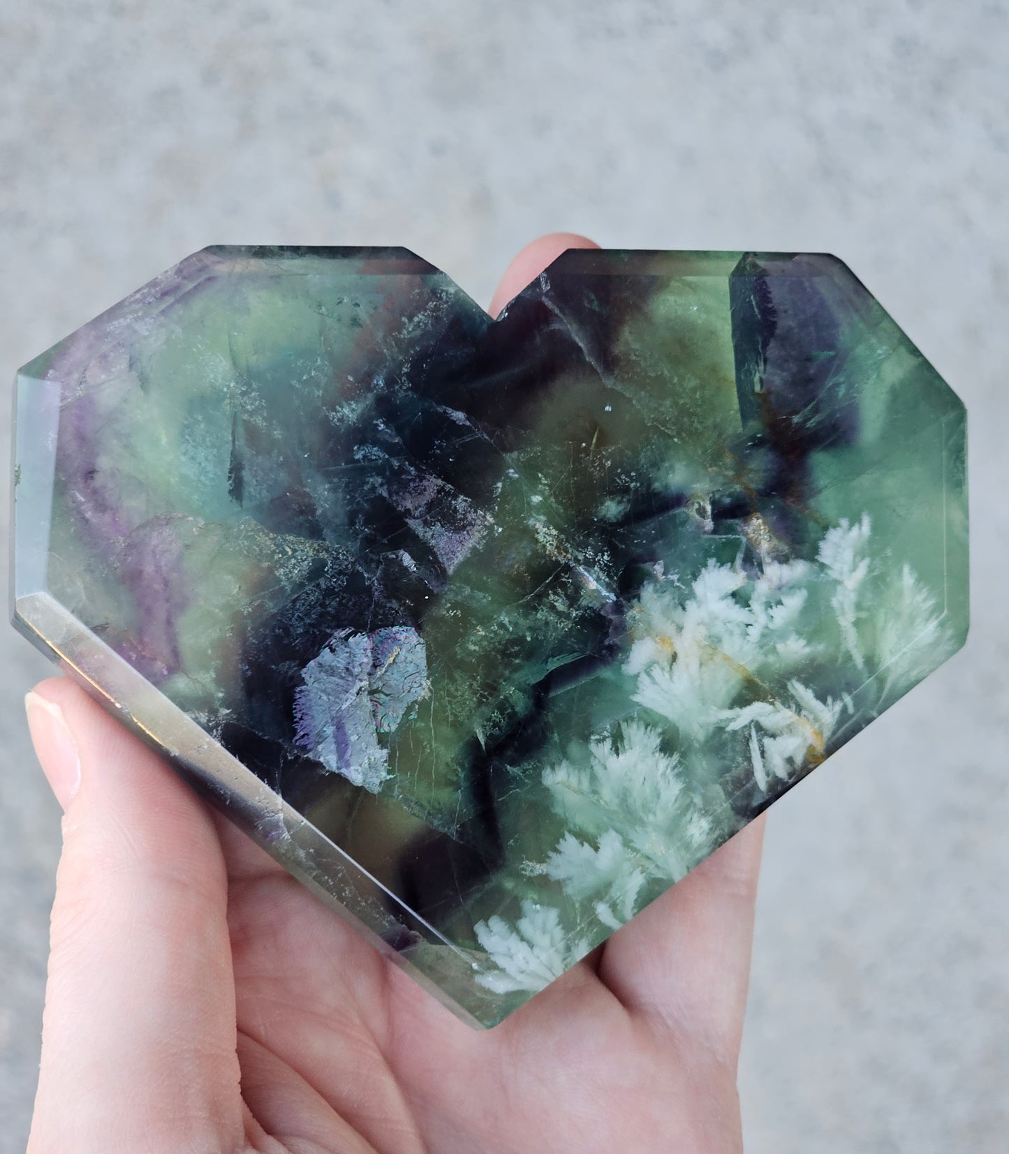 Rainbow Fluorite Heart With Feathers