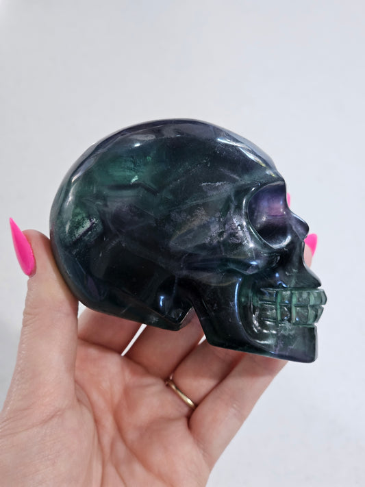 Rainbow Fluorite Skull Carving
