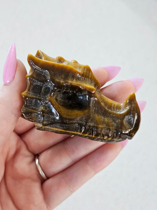 Tigers Eye Dragon Head Carving