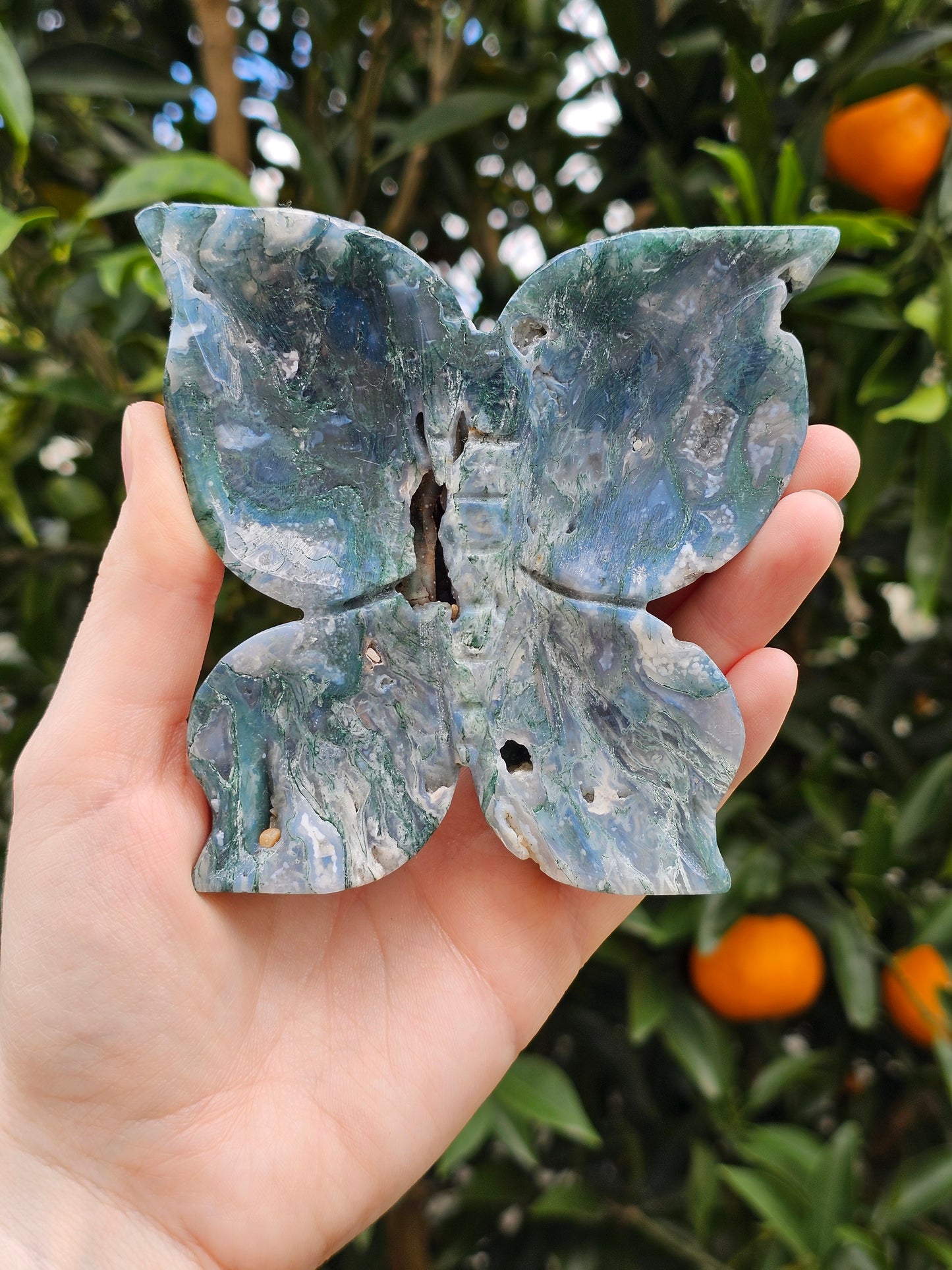 Moss Agate Butterfly Trinket Bowl