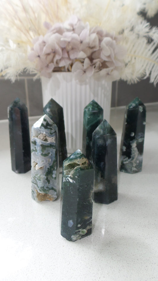 moss agate crystal tower