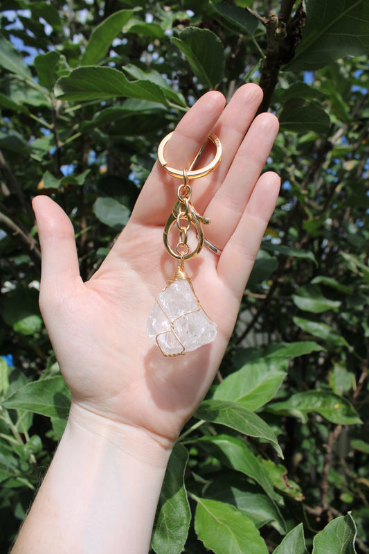 Raw Clear Quartz Keyring