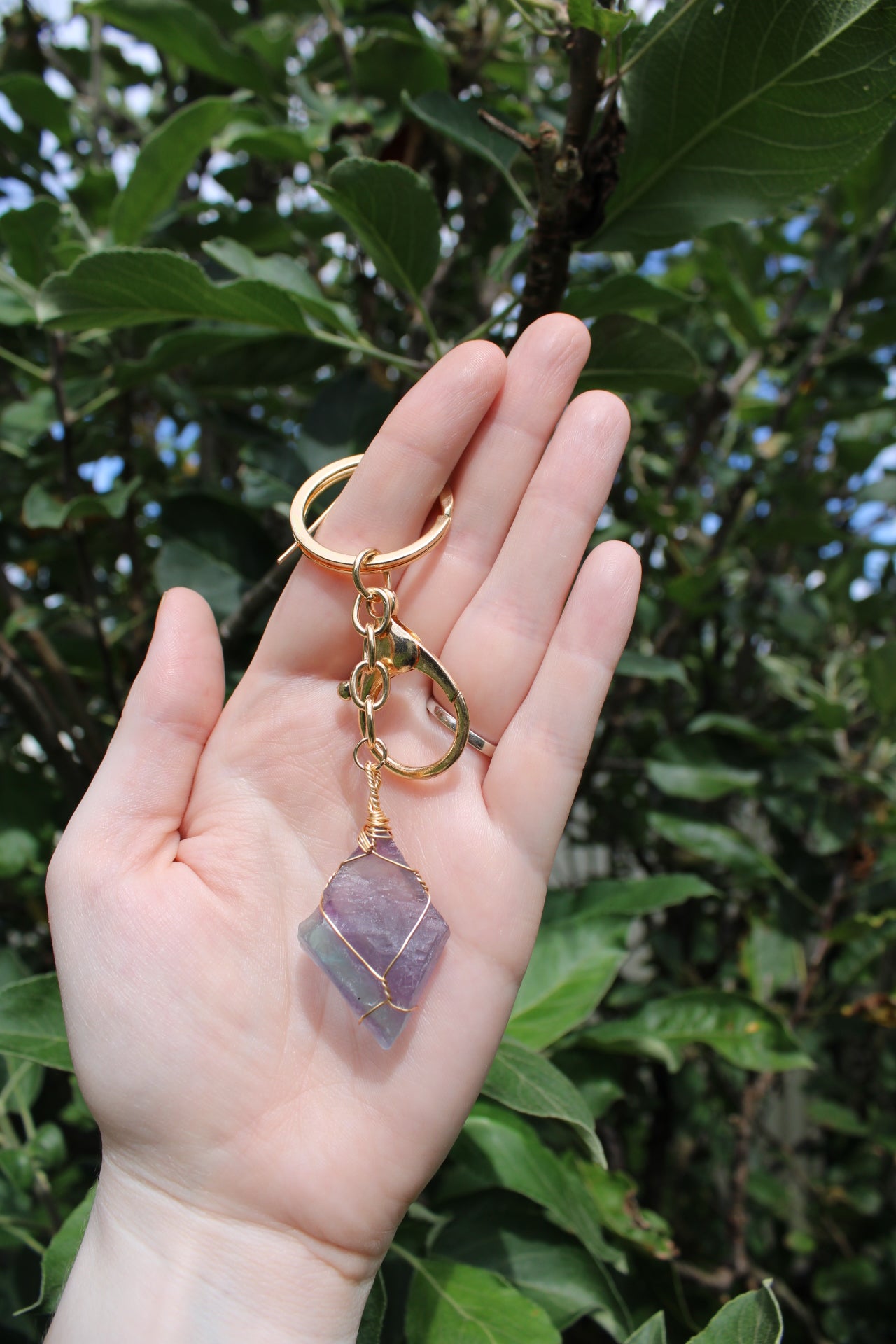 Raw Rainbow Fluorite Keyring