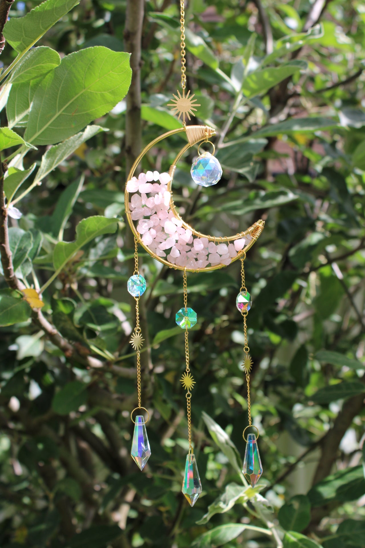 Rose Quartz Moon Suncatcher