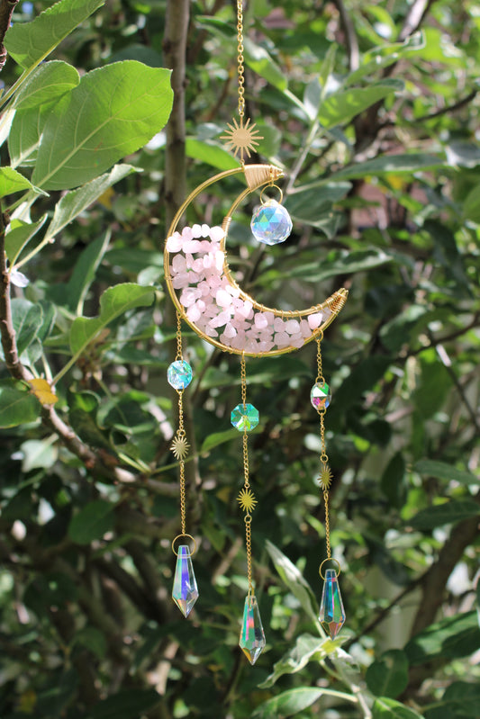Rose Quartz Moon Suncatcher