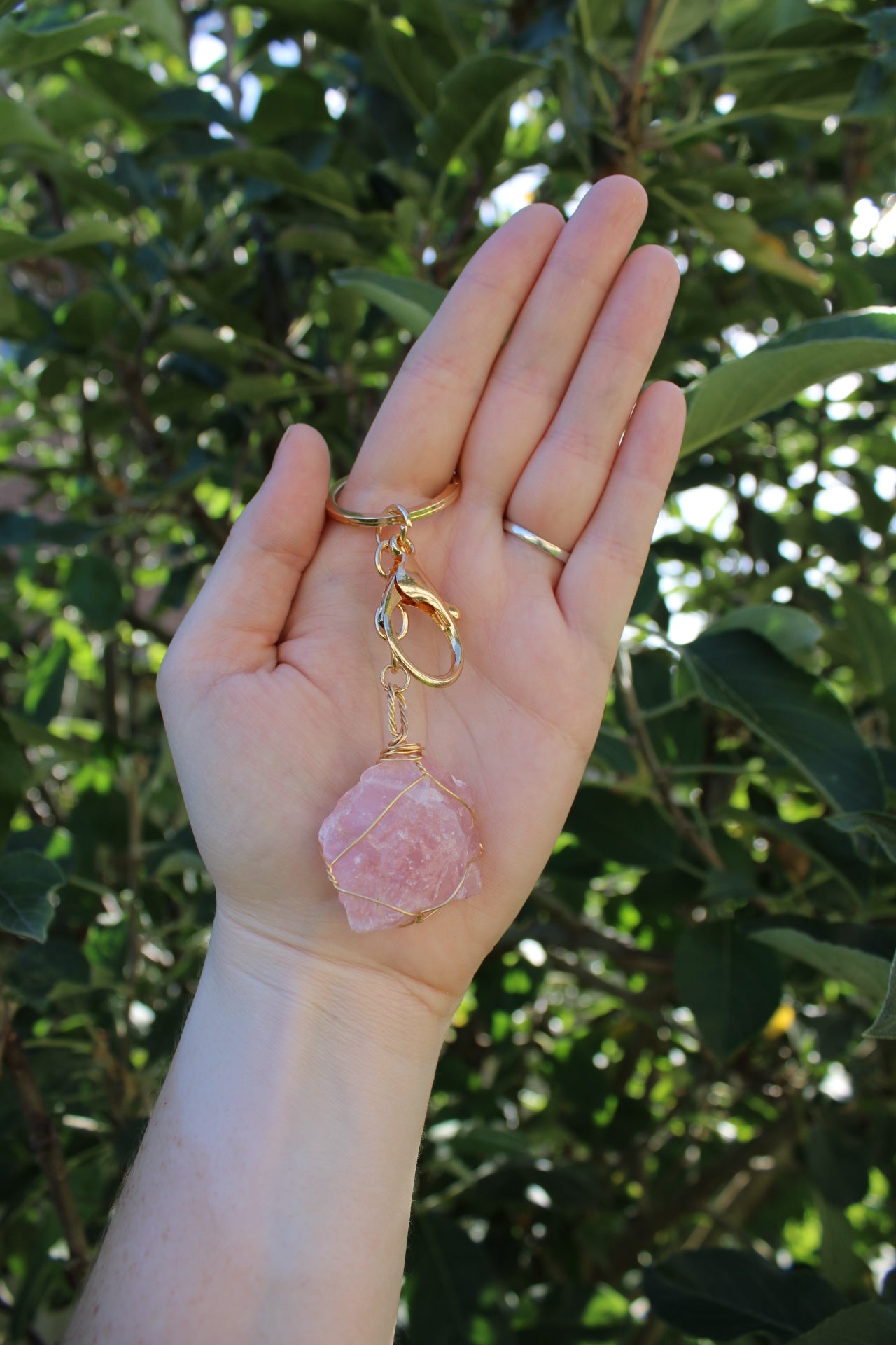 Raw Rose Quartz Keyring