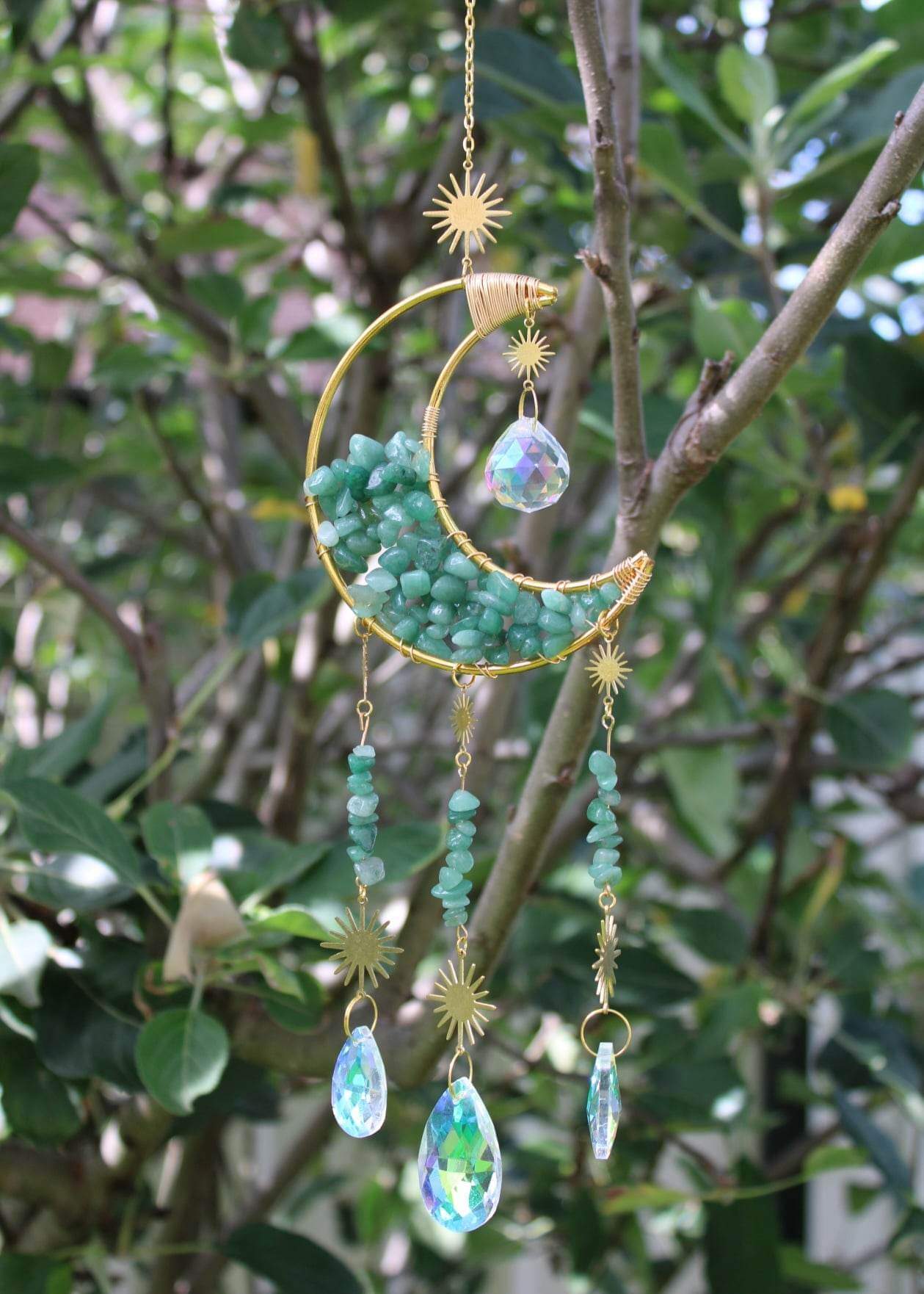 Green Aventurine Moon Suncatcher